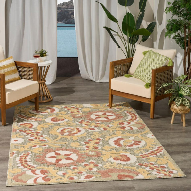 Aloha ALH17 Modern Botanical Floral Durable Stain-Resistant Weatherproof Flatweave In-Outdoor Sage/Rose Rug-Nourison-Rug Love - The Most Loved Rug Store