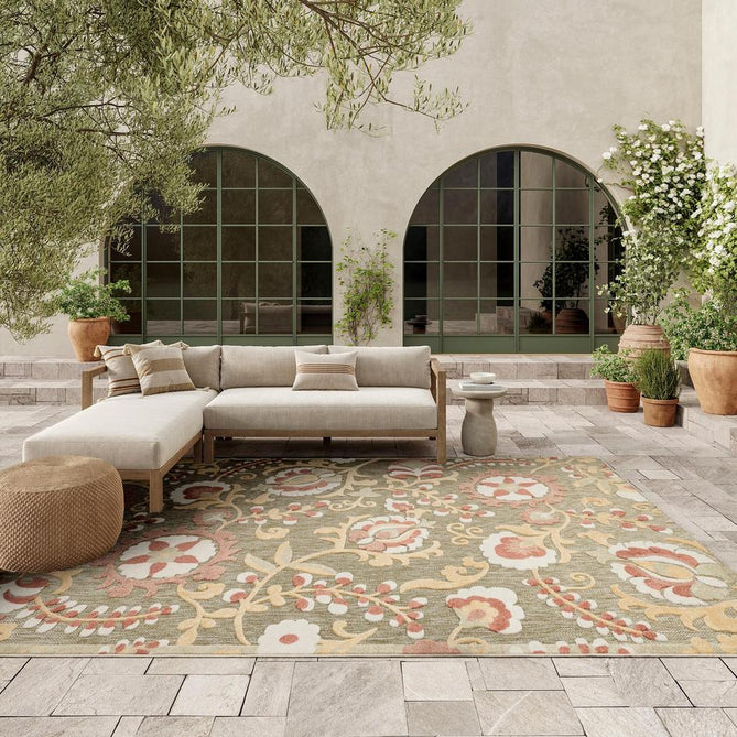 Aloha ALH17 Modern Botanical Floral Durable Stain-Resistant Weatherproof Flatweave In-Outdoor Sage/Rose Rug-Nourison-Rug Love - The Most Loved Rug Store