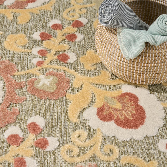 Aloha ALH17 Modern Botanical Floral Durable Stain-Resistant Weatherproof Flatweave In-Outdoor Sage/Rose Rug-Nourison-Rug Love - The Most Loved Rug Store
