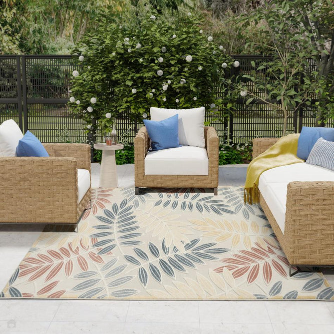 Aloha ALH18 Modern Botanical Floral Durable Stain-Resistant Weatherproof Flatweave In-Outdoor Ivory/Blue Rug-Nourison-Rug Love - The Most Loved Rug Store