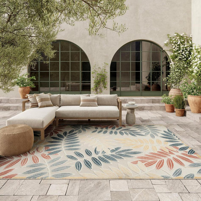 Aloha ALH18 Modern Botanical Floral Durable Stain-Resistant Weatherproof Flatweave In-Outdoor Ivory/Blue Rug-Nourison-Rug Love - The Most Loved Rug Store