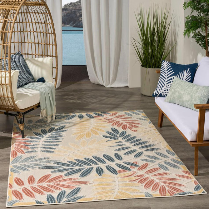 Aloha ALH18 Modern Botanical Floral Durable Stain-Resistant Weatherproof Flatweave In-Outdoor Ivory/Blue Rug-Nourison-Rug Love - The Most Loved Rug Store