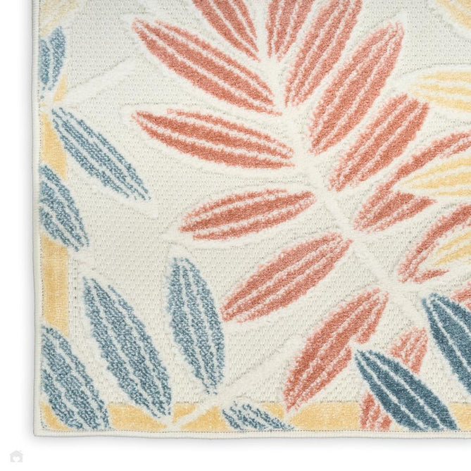 Aloha ALH18 Modern Botanical Floral Durable Stain-Resistant Weatherproof Flatweave In-Outdoor Ivory/Blue Rug-Nourison-Rug Love - The Most Loved Rug Store