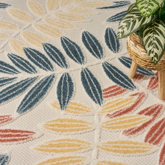 Aloha ALH18 Modern Botanical Floral Durable Stain-Resistant Weatherproof Flatweave In-Outdoor Ivory/Blue Rug-Nourison-Rug Love - The Most Loved Rug Store