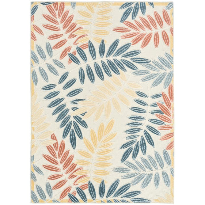Aloha ALH18 Modern Botanical Floral Durable Stain-Resistant Weatherproof Flatweave In-Outdoor Ivory/Blue Rug-Nourison-Rug Love - The Most Loved Rug Store