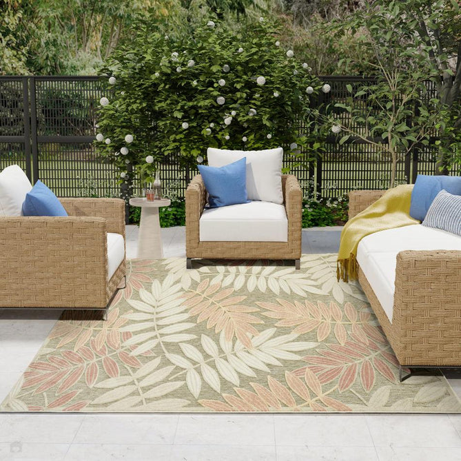 Aloha ALH18 Modern Botanical Floral Durable Stain-Resistant Weatherproof Flatweave In-Outdoor Sage/Rose Rug-Nourison-Rug Love - The Most Loved Rug Store