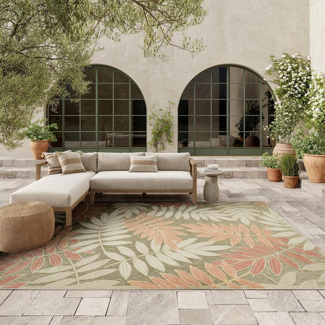 Aloha ALH18 Modern Botanical Floral Durable Stain-Resistant Weatherproof Flatweave In-Outdoor Sage/Rose Rug-Nourison-Rug Love - The Most Loved Rug Store