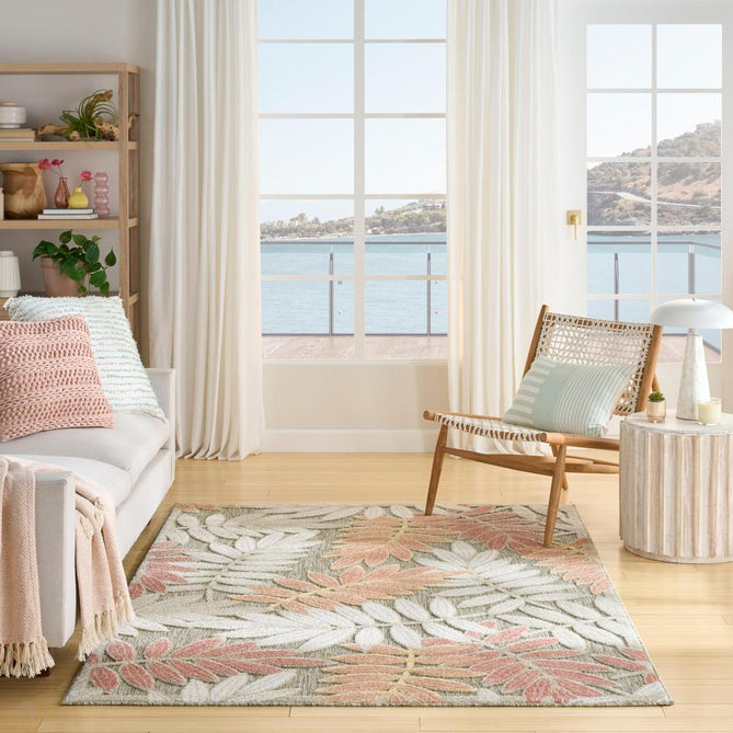 Aloha ALH18 Modern Botanical Floral Durable Stain-Resistant Weatherproof Flatweave In-Outdoor Sage/Rose Rug-Nourison-Rug Love - The Most Loved Rug Store