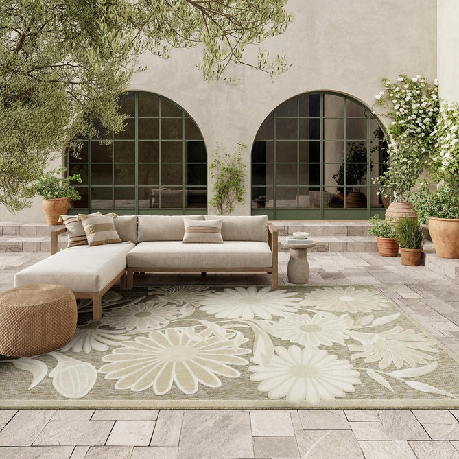 Aloha ALH33 Modern Botanical Floral Durable Stain-Resistant Weatherproof Flatweave In-Outdoor Ivory/Sage Rug-Nourison-Rug Love - The Most Loved Rug Store