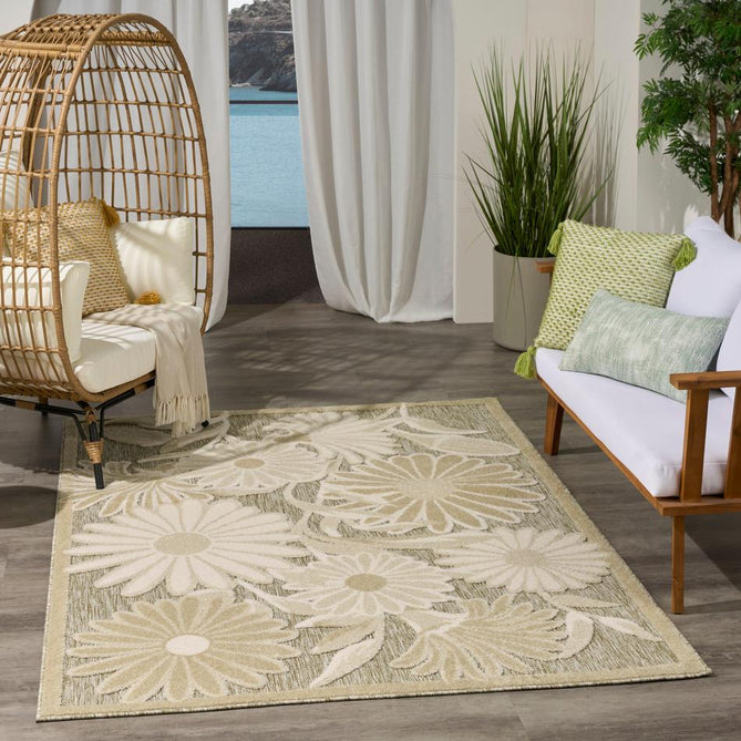 Aloha ALH33 Modern Botanical Floral Durable Stain-Resistant Weatherproof Flatweave In-Outdoor Ivory/Sage Rug-Nourison-Rug Love - The Most Loved Rug Store