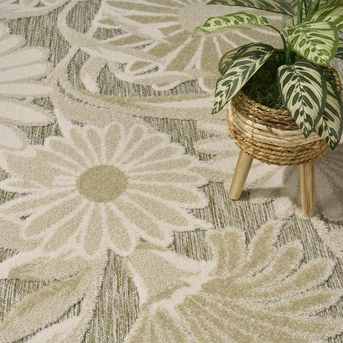 Aloha ALH33 Modern Botanical Floral Durable Stain-Resistant Weatherproof Flatweave In-Outdoor Ivory/Sage Rug-Nourison-Rug Love - The Most Loved Rug Store