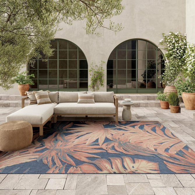 Aloha ALH43 Modern Botanical Floral Durable Stain-Resistant Weatherproof Flatweave In-Outdoor Blue/Rose Rug-Nourison-Rug Love - The Most Loved Rug Store