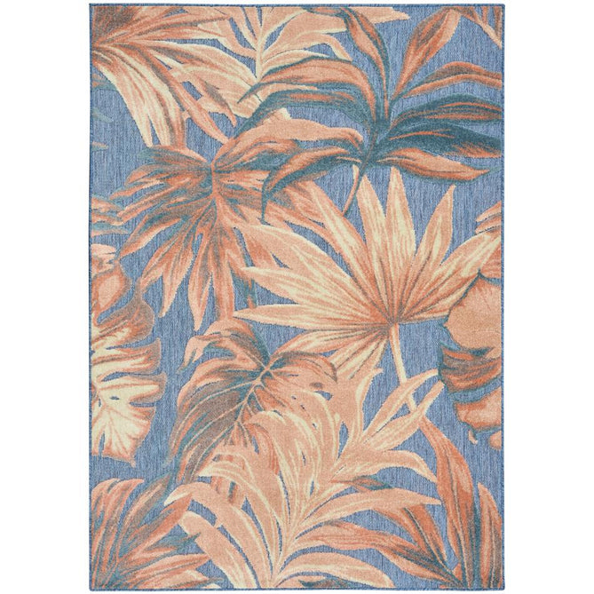 Aloha ALH43 Modern Botanical Floral Durable Stain-Resistant Weatherproof Flatweave In-Outdoor Blue/Rose Rug-Nourison-Rug Love - The Most Loved Rug Store