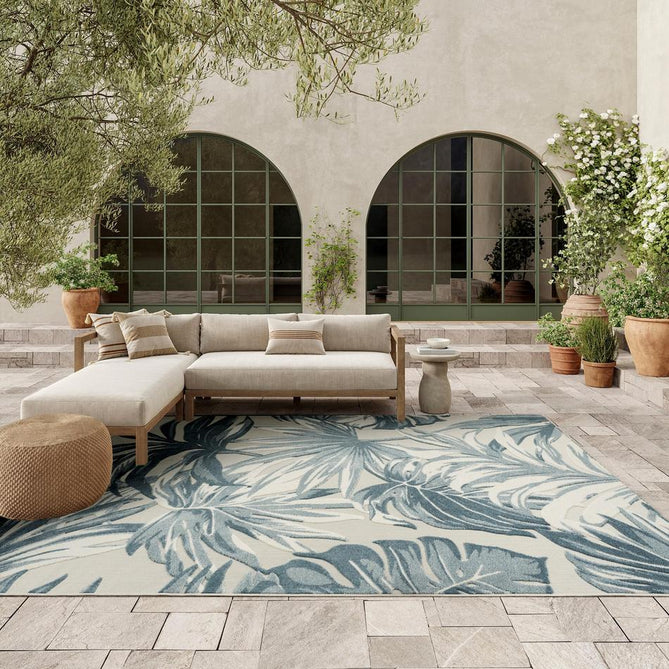 Aloha ALH43 Modern Botanical Floral Durable Stain-Resistant Weatherproof Flatweave In-Outdoor Ivory/Blue Rug-Nourison-Rug Love - The Most Loved Rug Store