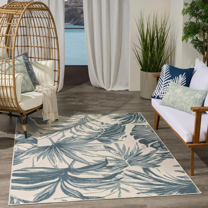 Aloha ALH43 Modern Botanical Floral Durable Stain-Resistant Weatherproof Flatweave In-Outdoor Ivory/Blue Rug-Nourison-Rug Love - The Most Loved Rug Store