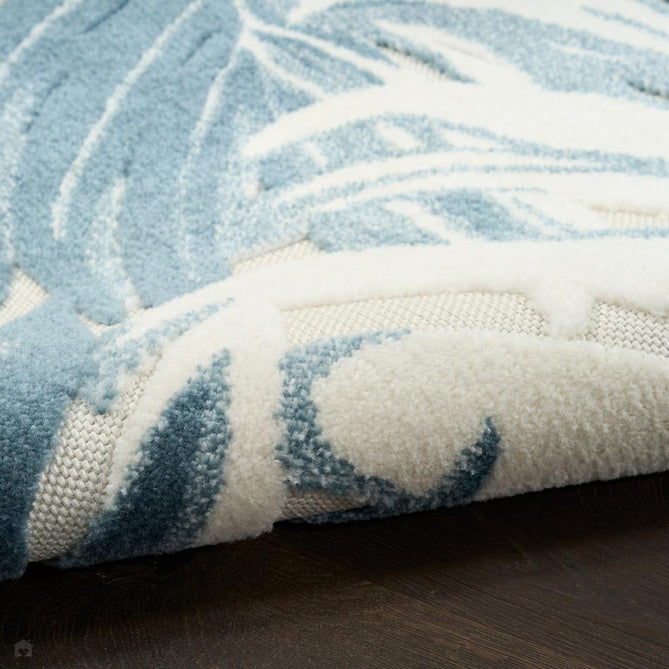 Aloha ALH43 Modern Botanical Floral Durable Stain-Resistant Weatherproof Flatweave In-Outdoor Ivory/Blue Rug-Nourison-Rug Love - The Most Loved Rug Store