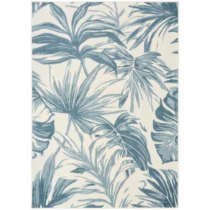 Aloha ALH43 Modern Botanical Floral Durable Stain-Resistant Weatherproof Flatweave In-Outdoor Ivory/Blue Rug-Nourison-Rug Love - The Most Loved Rug Store