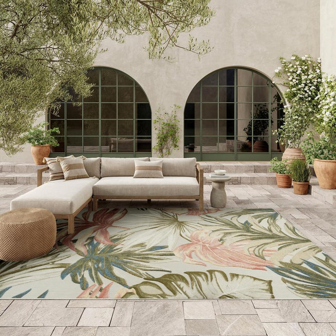 Aloha ALH43 Modern Botanical Floral Durable Stain-Resistant Weatherproof Flatweave In-Outdoor Ivory/Green Rug-Nourison-Rug Love - The Most Loved Rug Store