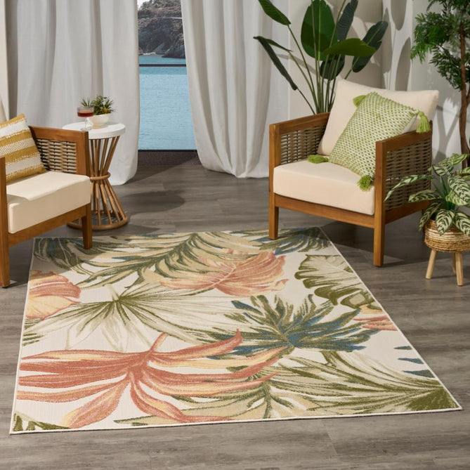 Aloha ALH43 Modern Botanical Floral Durable Stain-Resistant Weatherproof Flatweave In-Outdoor Ivory/Green Rug-Nourison-Rug Love - The Most Loved Rug Store