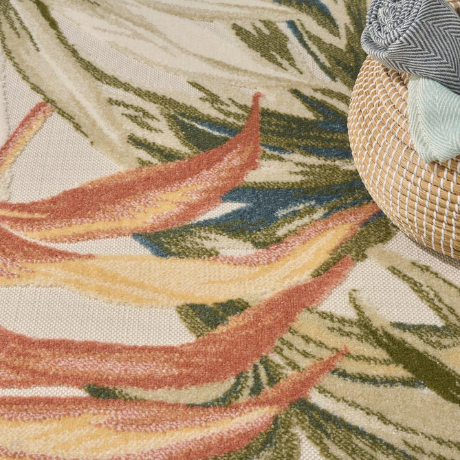 Aloha ALH43 Modern Botanical Floral Durable Stain-Resistant Weatherproof Flatweave In-Outdoor Ivory/Green Rug-Nourison-Rug Love - The Most Loved Rug Store