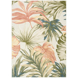 Aloha ALH43 Modern Botanical Floral Durable Stain-Resistant Weatherproof Flatweave In-Outdoor Ivory/Green Rug