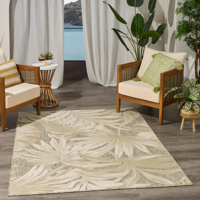 Aloha ALH43 Modern Botanical Floral Durable Stain-Resistant Weatherproof Flatweave In-Outdoor Ivory/Sage Rug-Nourison-Rug Love - The Most Loved Rug Store