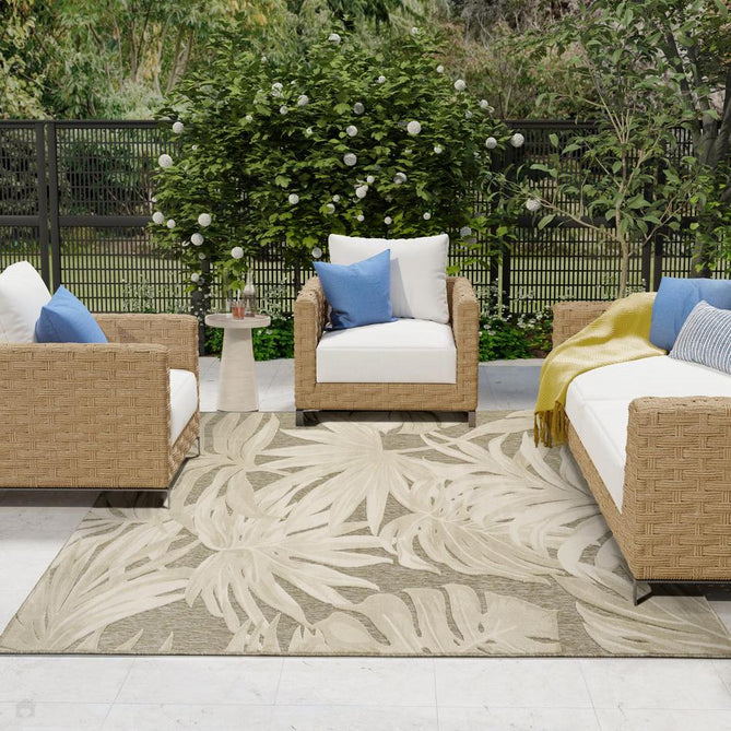Aloha ALH43 Modern Botanical Floral Durable Stain-Resistant Weatherproof Flatweave In-Outdoor Ivory/Sage Rug-Nourison-Rug Love - The Most Loved Rug Store