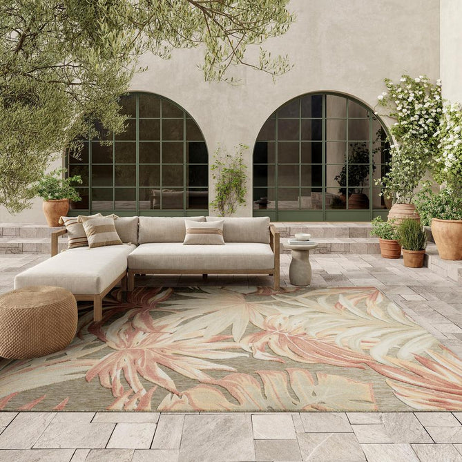Aloha ALH43 Modern Botanical Floral Durable Stain-Resistant Weatherproof Flatweave In-Outdoor Sage/Rose Rug-Nourison-Rug Love - The Most Loved Rug Store