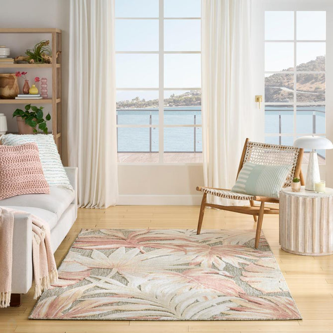 Aloha ALH43 Modern Botanical Floral Durable Stain-Resistant Weatherproof Flatweave In-Outdoor Sage/Rose Rug-Nourison-Rug Love - The Most Loved Rug Store