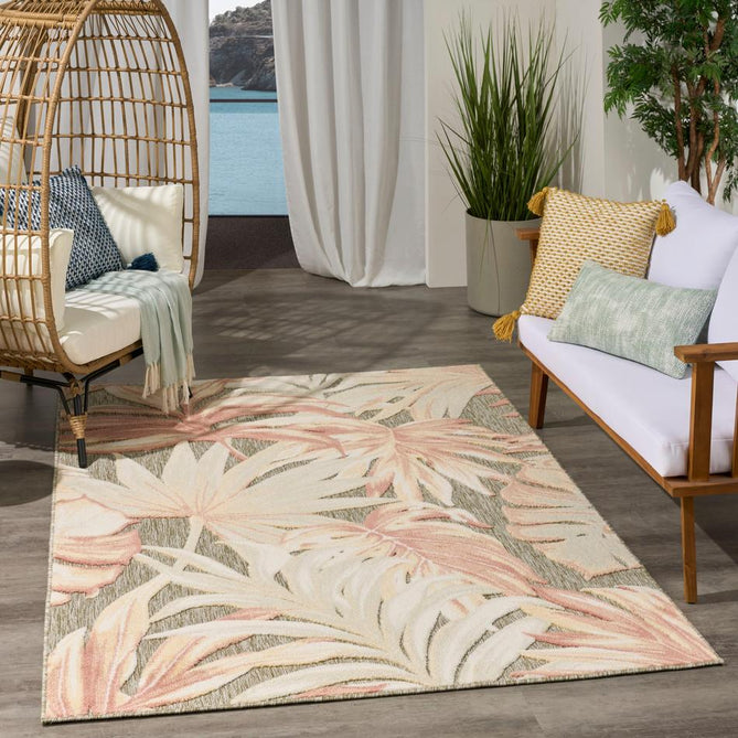 Aloha ALH43 Modern Botanical Floral Durable Stain-Resistant Weatherproof Flatweave In-Outdoor Sage/Rose Rug-Nourison-Rug Love - The Most Loved Rug Store