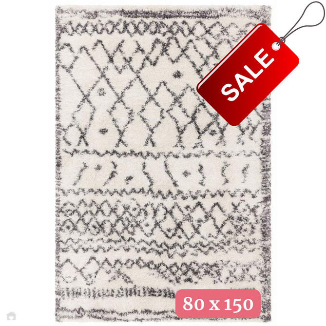 Alto AL04 Modern Moroccan Berber Soft Plush Boho Shaggy Cream/Grey Rug 080 x 150 cm
