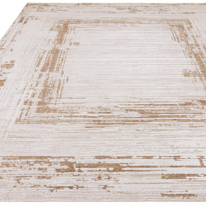 Anders AN05 Modern Abstract Linear Border Distressed Space-Dyed Shimmer Soft Raised Textured Low Profile Short Pile Polyblend Ivory/Golden Beige/Brown Rug-Asiatic Carpets-Rug Love - The Most Loved Rug Store