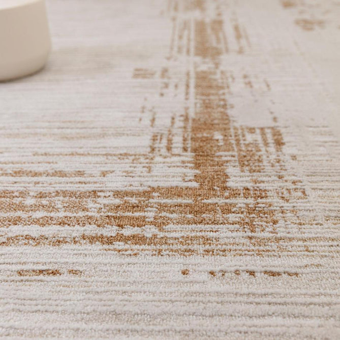 Anders AN05 Modern Abstract Linear Border Distressed Space-Dyed Shimmer Soft Raised Textured Low Profile Short Pile Polyblend Ivory/Golden Beige/Brown Rug-Asiatic Carpets-Rug Love - The Most Loved Rug Store