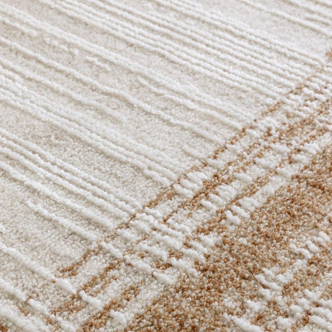 Anders AN05 Modern Abstract Linear Border Distressed Space-Dyed Shimmer Soft Raised Textured Low Profile Short Pile Polyblend Ivory/Golden Beige/Brown Rug-Asiatic Carpets-Rug Love - The Most Loved Rug Store