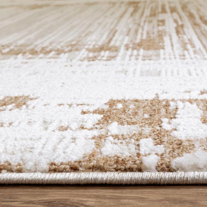 Anders AN05 Modern Abstract Linear Border Distressed Space-Dyed Shimmer Soft Raised Textured Low Profile Short Pile Polyblend Ivory/Golden Beige/Brown Rug-Asiatic Carpets-Rug Love - The Most Loved Rug Store