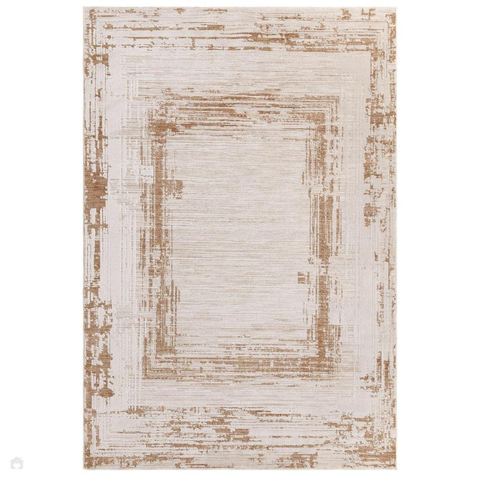 Anders AN05 Modern Abstract Linear Border Distressed Space-Dyed Shimmer Soft Raised Textured Low Profile Short Pile Polyblend Ivory/Golden Beige/Brown Rug-Asiatic Carpets-Rug Love - The Most Loved Rug Store