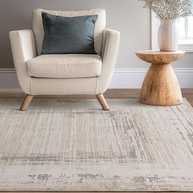 Anders AN06 Modern Abstract Linear Border Distressed Space-Dyed Shimmer Soft Raised Textured Low Profile Short Pile Polyblend Ivory/Beige/Silver/Ash Grey Rug-Asiatic Carpets-Rug Love - The Most Loved Rug Store