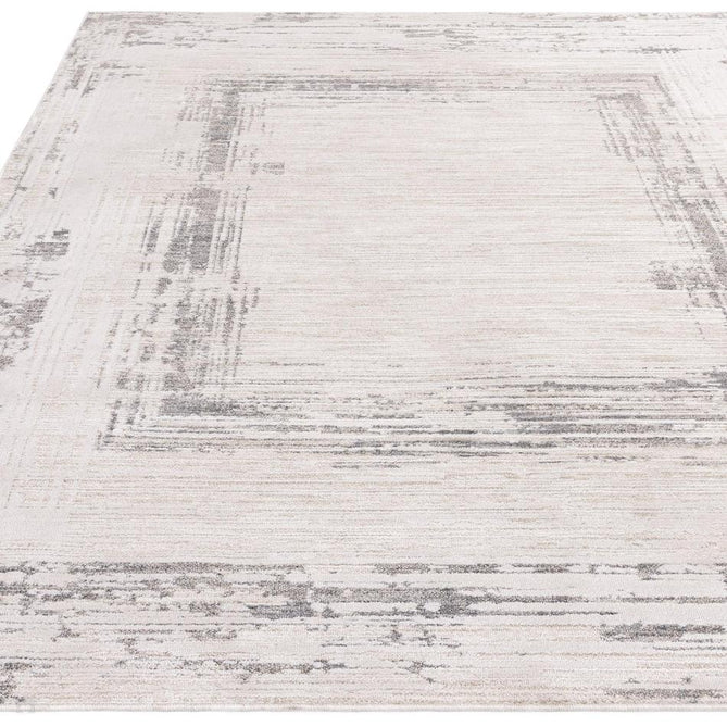 Anders AN06 Modern Abstract Linear Border Distressed Space-Dyed Shimmer Soft Raised Textured Low Profile Short Pile Polyblend Ivory/Beige/Silver/Ash Grey Rug-Asiatic Carpets-Rug Love - The Most Loved Rug Store