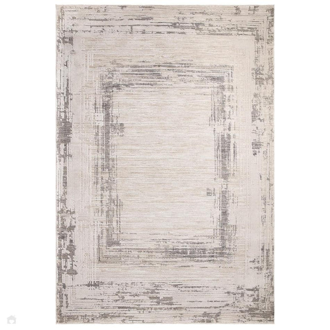 Anders AN06 Modern Abstract Linear Border Distressed Space-Dyed Shimmer Soft Raised Textured Low Profile Short Pile Polyblend Ivory/Beige/Silver/Ash Grey Rug-Asiatic Carpets-Rug Love - The Most Loved Rug Store