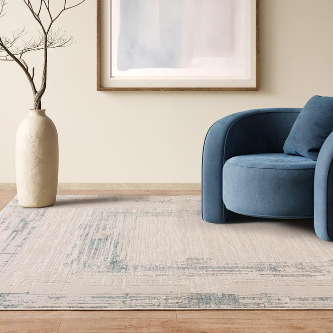 Anders AN07 Modern Abstract Linear Border Distressed Space-Dyed Shimmer Soft Raised Textured Low Profile Short Pile Polyblend Ivory/Beige/Powder Blue Rug-Asiatic Carpets-Rug Love - The Most Loved Rug Store