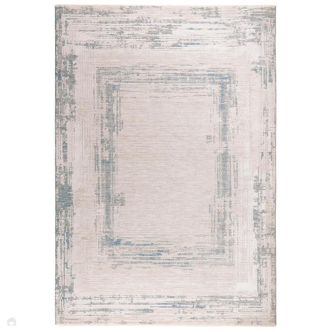 Anders AN07 Modern Abstract Linear Border Distressed Space-Dyed Shimmer Soft Raised Textured Low Profile Short Pile Polyblend Ivory/Beige/Powder Blue Rug-Asiatic Carpets-Rug Love - The Most Loved Rug Store