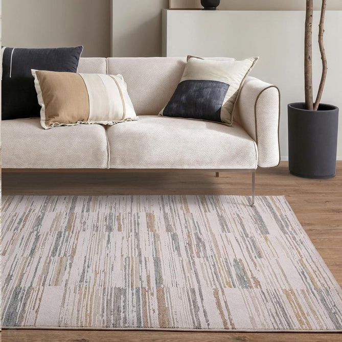 Anders AN09 Modern Abstract Linear Stripe Block Distressed Space-Dyed Shimmer Soft Raised Textured Low Profile Short Pile Polyblend Ivory/Taupe/Grey/Blue/Gold Rug-Asiatic Carpets-Rug Love - The Most Loved Rug Store