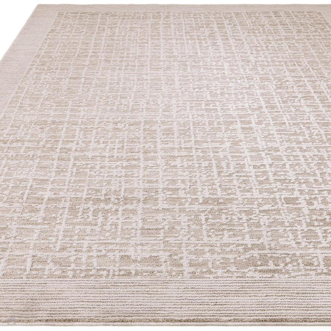 Anders AN10 Modern Criss-Cross Grid Border Distressed Space-Dyed Shimmer Soft Raised Textured Low Profile Short Pile Polyblend Beige/Ivory/Stone Rug-Asiatic Carpets-Rug Love - The Most Loved Rug Store