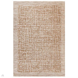Anders AN11 Modern Criss-Cross Grid Border Distressed Space-Dyed Shimmer Soft Raised Textured Low Profile Short Pile Polyblend Warm Beige Tan/Cream/Taupe/Golden Tan/Mocha Rug 240 x 320 cm