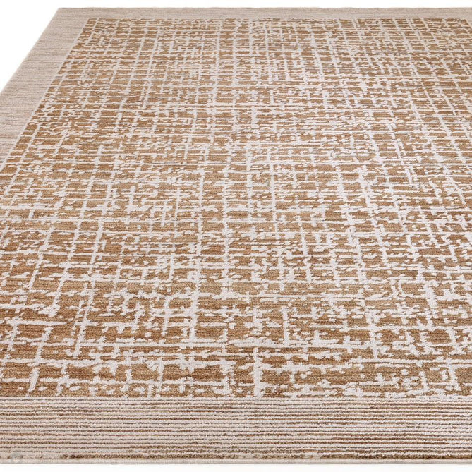 Anders AN11 Modern Criss-Cross Grid Border Distressed Space-Dyed Shimmer Soft Raised Textured Low Profile Short Pile Polyblend Warm Beige Tan/Cream/Taupe/Golden Tan/Mocha Rug-Asiatic Carpets-Rug Love - The Most Loved Rug Store
