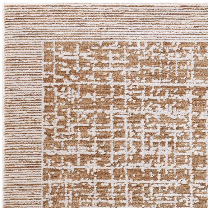 Anders AN11 Modern Criss-Cross Grid Border Distressed Space-Dyed Shimmer Soft Raised Textured Low Profile Short Pile Polyblend Warm Beige Tan/Cream/Taupe/Golden Tan/Mocha Rug-Asiatic Carpets-Rug Love - The Most Loved Rug Store