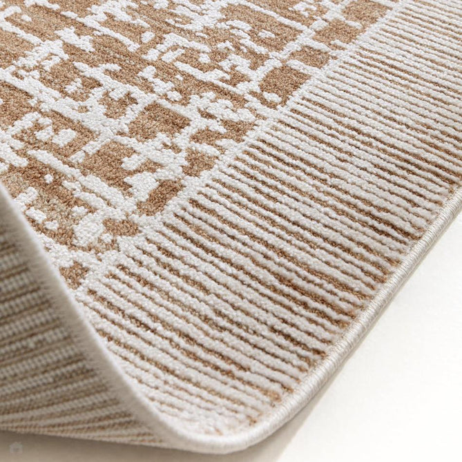 Anders AN11 Modern Criss-Cross Grid Border Distressed Space-Dyed Shimmer Soft Raised Textured Low Profile Short Pile Polyblend Warm Beige Tan/Cream/Taupe/Golden Tan/Mocha Rug-Asiatic Carpets-Rug Love - The Most Loved Rug Store