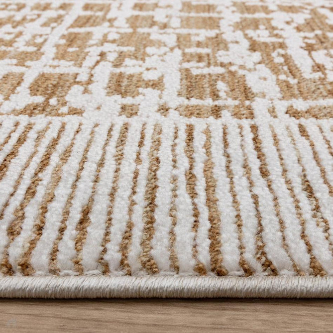 Anders AN11 Modern Criss-Cross Grid Border Distressed Space-Dyed Shimmer Soft Raised Textured Low Profile Short Pile Polyblend Warm Beige Tan/Cream/Taupe/Golden Tan/Mocha Rug-Asiatic Carpets-Rug Love - The Most Loved Rug Store