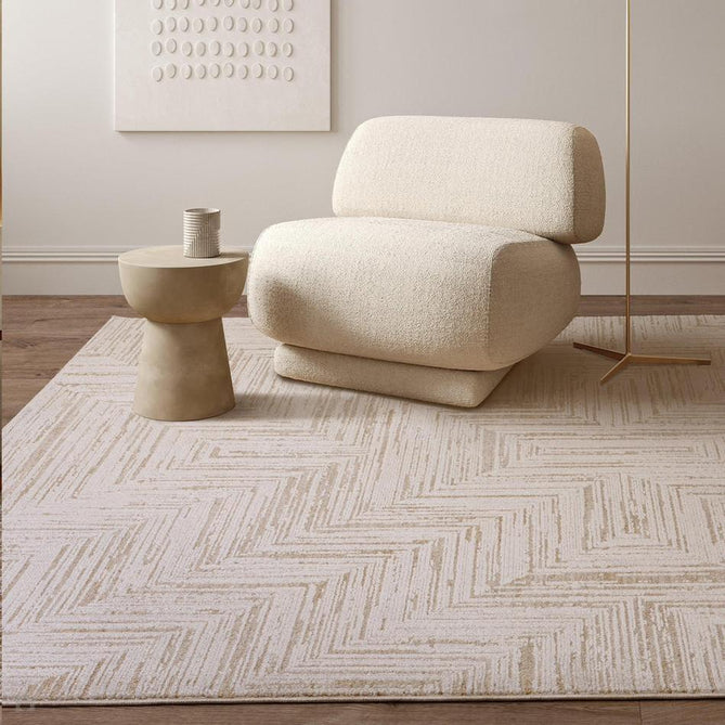 Anders AN12 Modern Subtle Chevron Distressed Space-Dyed Shimmer Soft Raised Textured Low Profile Short Pile Polyblend Cream/Warm Beige/Taupe Rug-Asiatic Carpets-Rug Love - The Most Loved Rug Store