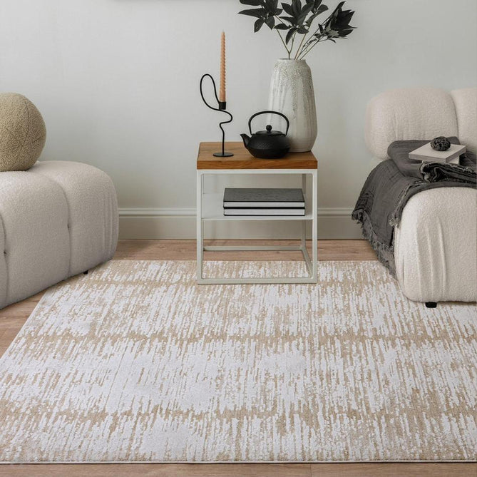 Anders AN13 Modern Vertical Striation Brushstroke Distressed Space-Dyed Shimmer Soft Raised Textured Low Profile Short Pile Polyblend Soft Beige/Cream/Taupe Rug-Asiatic Carpets-Rug Love - The Most Loved Rug Store